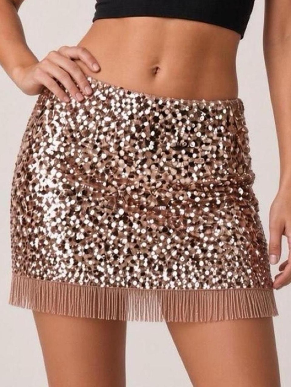 Y2K hiphugger Sequin Fringe short Mini Skirt - Rose Gold Medium